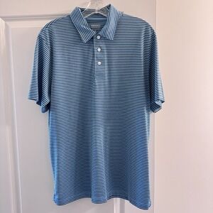 Brooks Brothers Men's Polo Shirt Large Blue Striped Short Sleeve Golf Casual